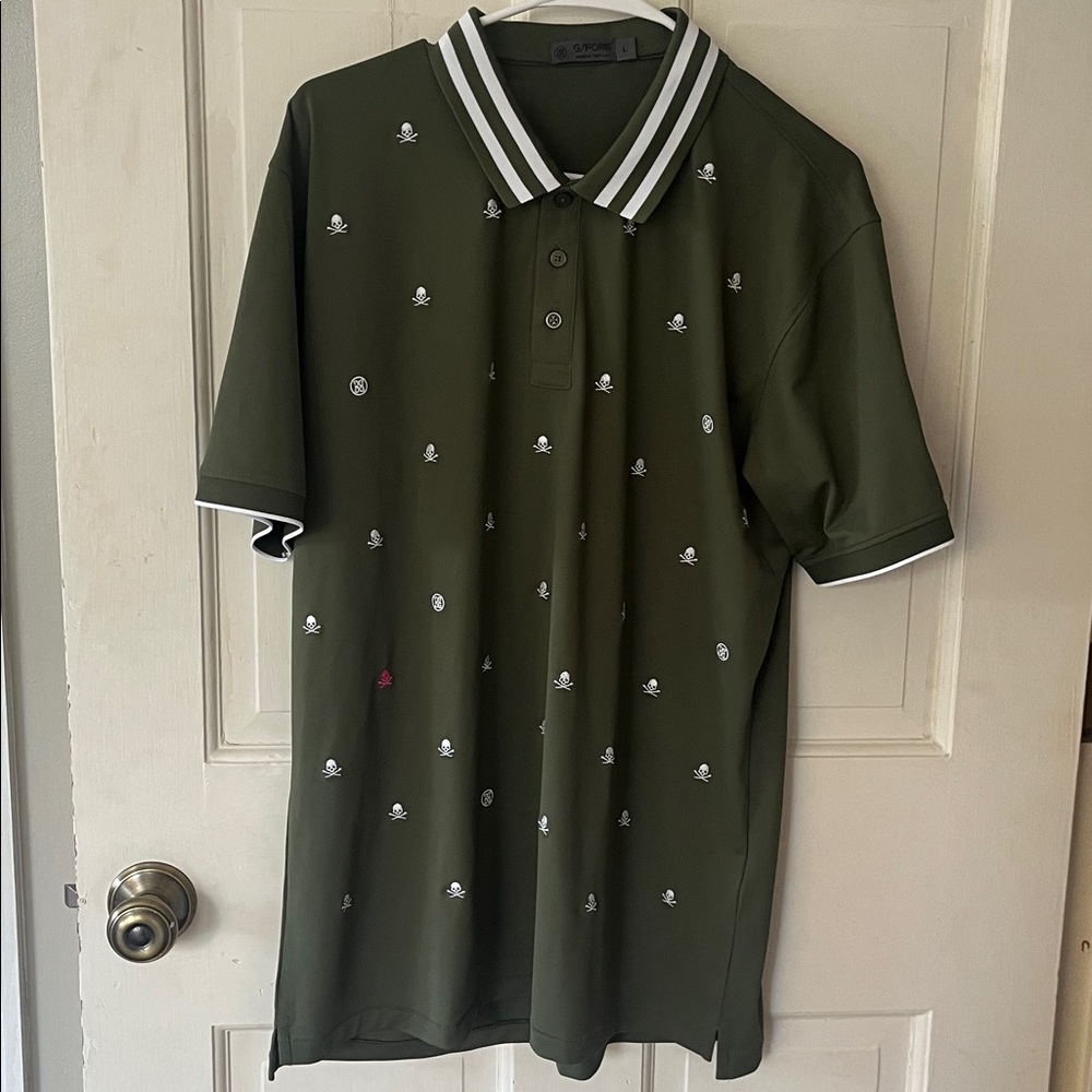 122nd US Open The Country Club Golf Polo Shirt Sz L Green/White Skulls
